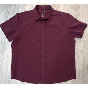 FLX Mens XXL Slim Urban Commuter Shirt Short Sleeve Burgundy Maroon Stretch